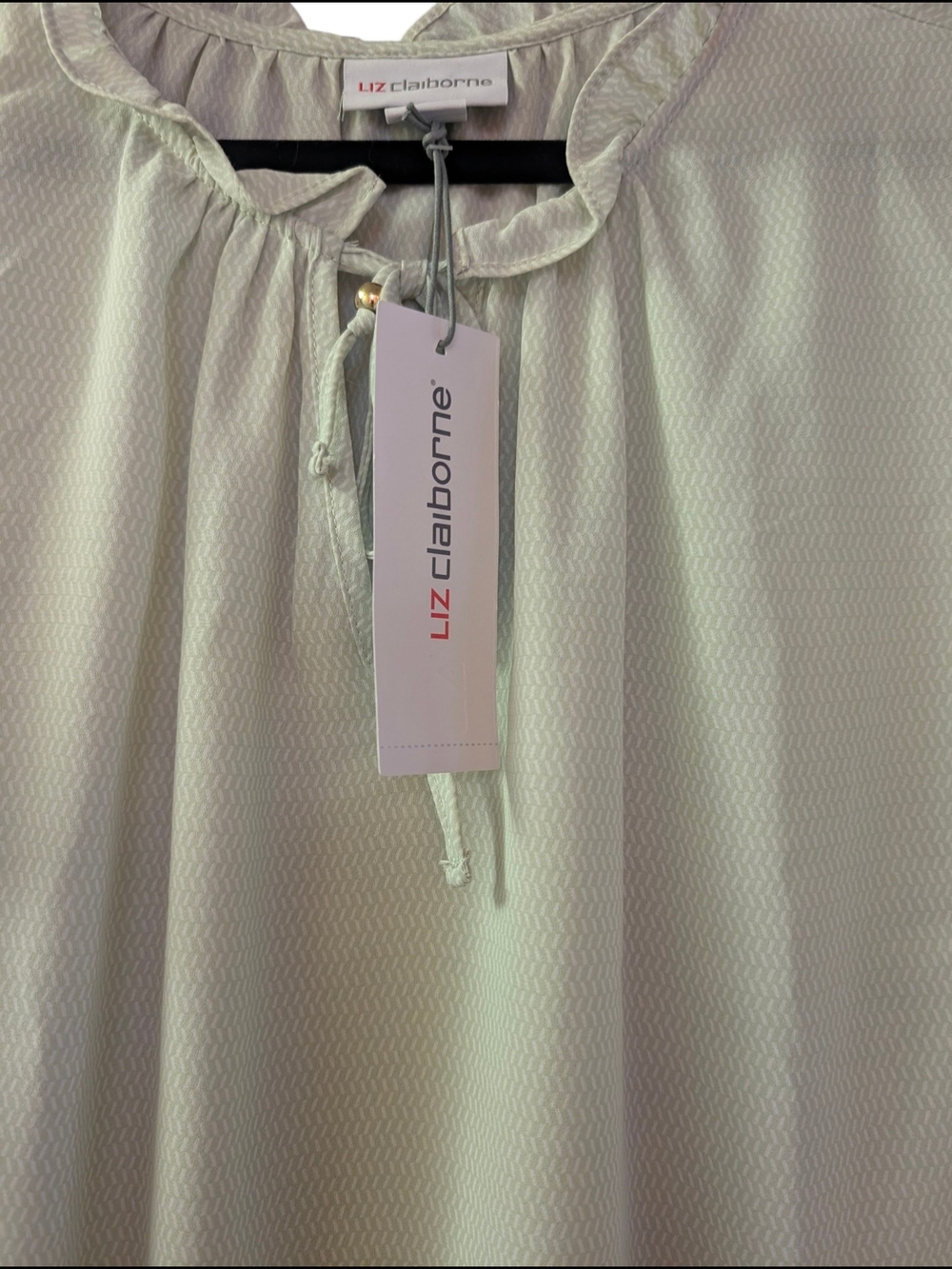 Liz Claiborne Sage Green Textured Tie-Front Blouse